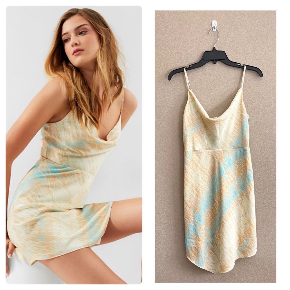 Guess Embossed Tidal Tie Dye Cowl Neck Mini Dress